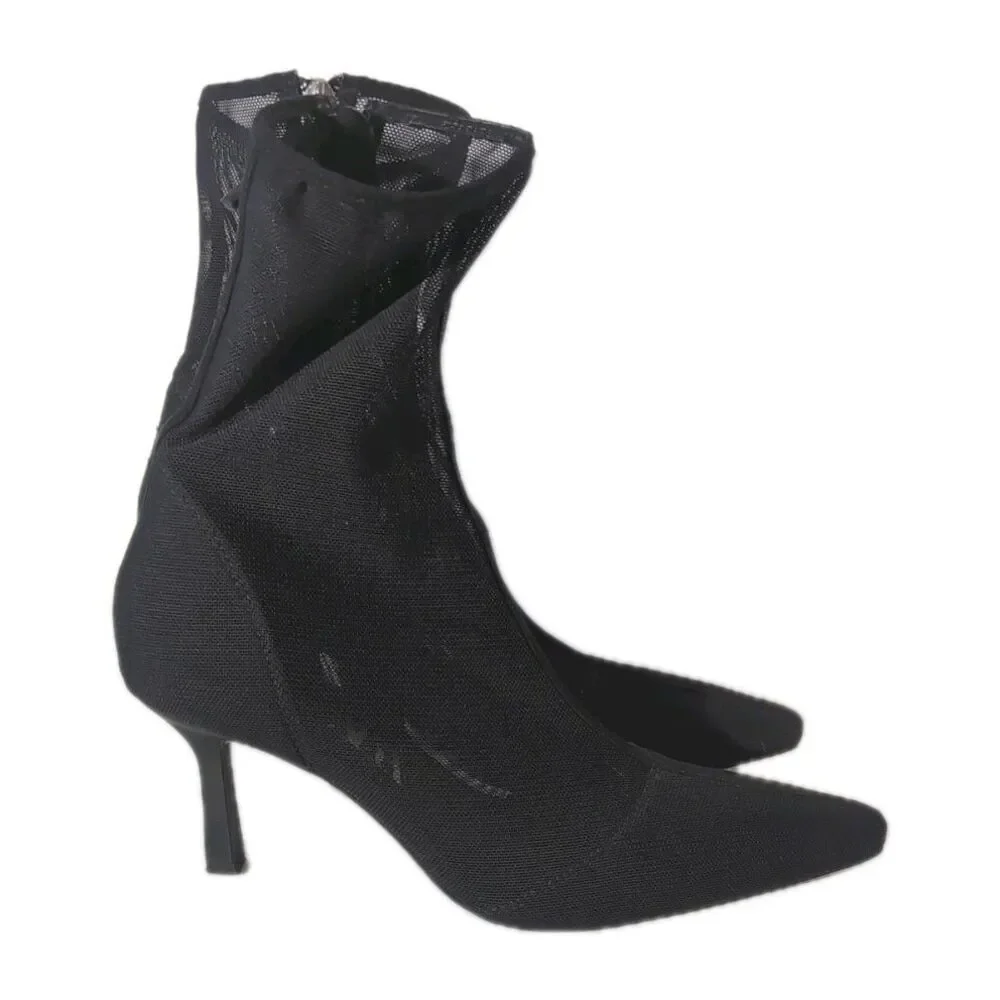 Zara Black Mesh Women's Stiletto Heels Size 8.5 With Zippers - Picture 3 of 11